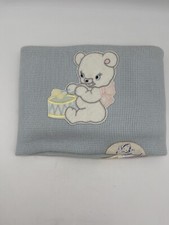 NOS Vintage HOMESTEAD Cotton BLUE Baby/Crib Thermal BLANKET Bear Drum 36 X 50