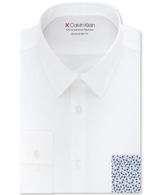 Calvin Klein Mens White Size 17 Extreme Slim Fit Pocket Dress Shirt