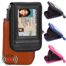 RFID Blocking Mens Womens Wallet Zipper Leather ID Credit Card Holder Card Slots
