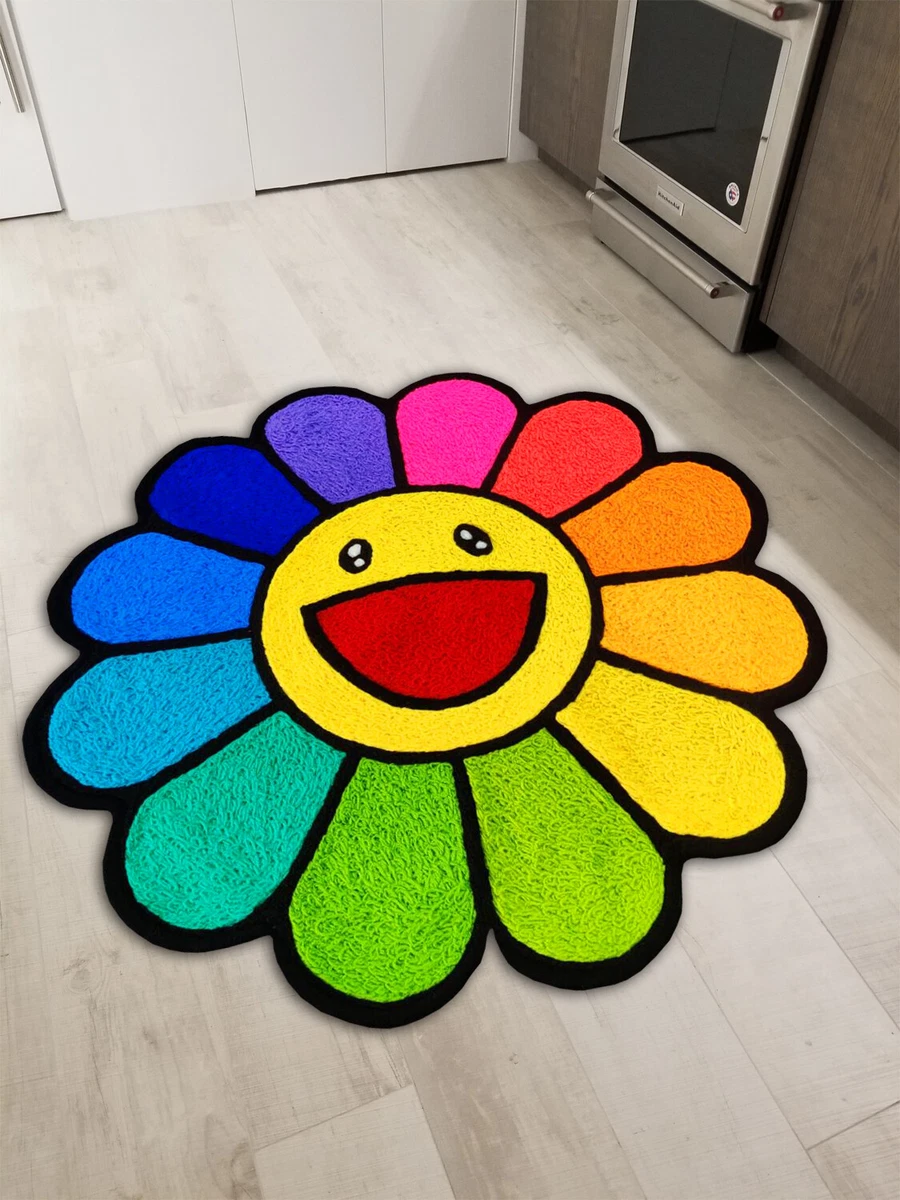 Flower Floor Mat / Rainbow × Ecru beige