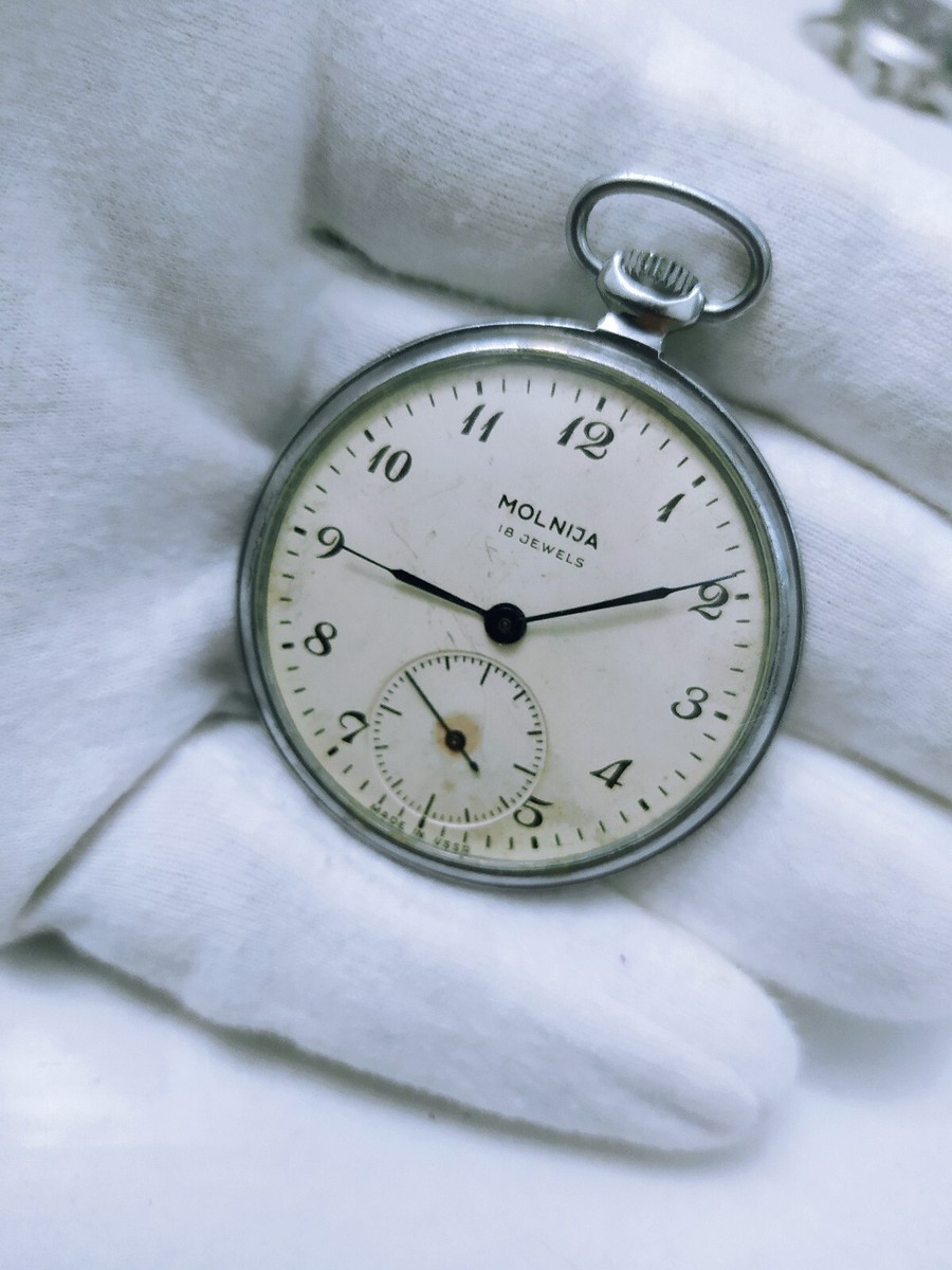 Vintage Soviet Pocket Watch MOLNIJA 18 Jewelry 1960 USSR | eBay