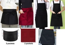 Men Women's Aprons For Kitchen Restaurant Chef Cooking Waiters with Pockets