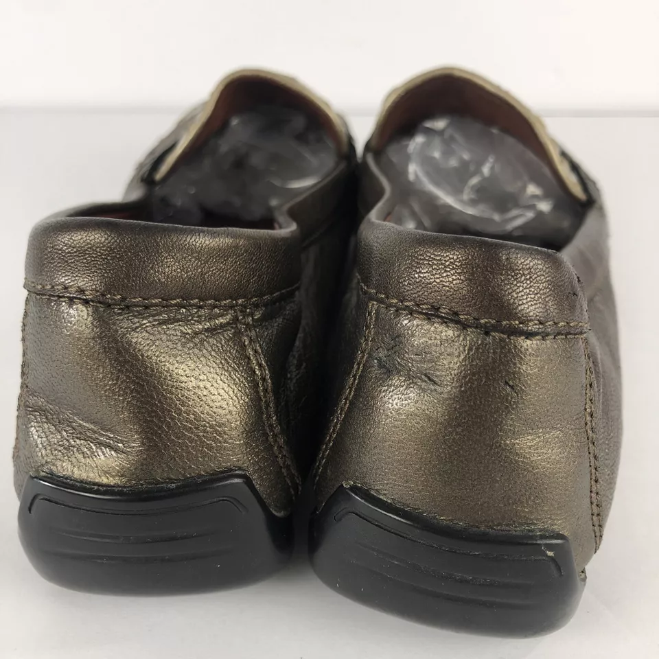 Mocasín de conducción Robert Zur dorado metálico de cuero tejido para mujer talla 8,5 M Foto 3 de 4