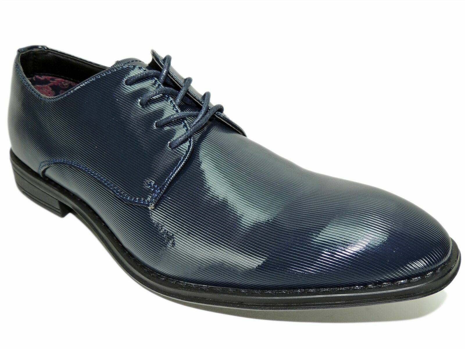 SAOLA Steve Madden Uomo Crakke Goffrato Patent Derby Oxford NAVY PAT Taglia 8 5M Nuovo con scatola