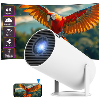 Auto Keystone Mini Portable Projector, 4K/200 ANSI Smart Projector with WiFi 6