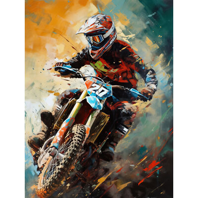 Motocross Rennfahrer Sport Action Schuss Gemälde Kunst Leinwand Bild Druck 18X24