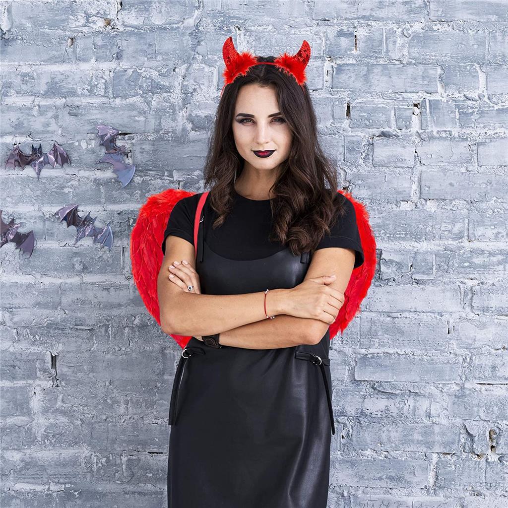 Red Sexy Devil Wings and Horn Set Halloween Ladies Costume Accessory