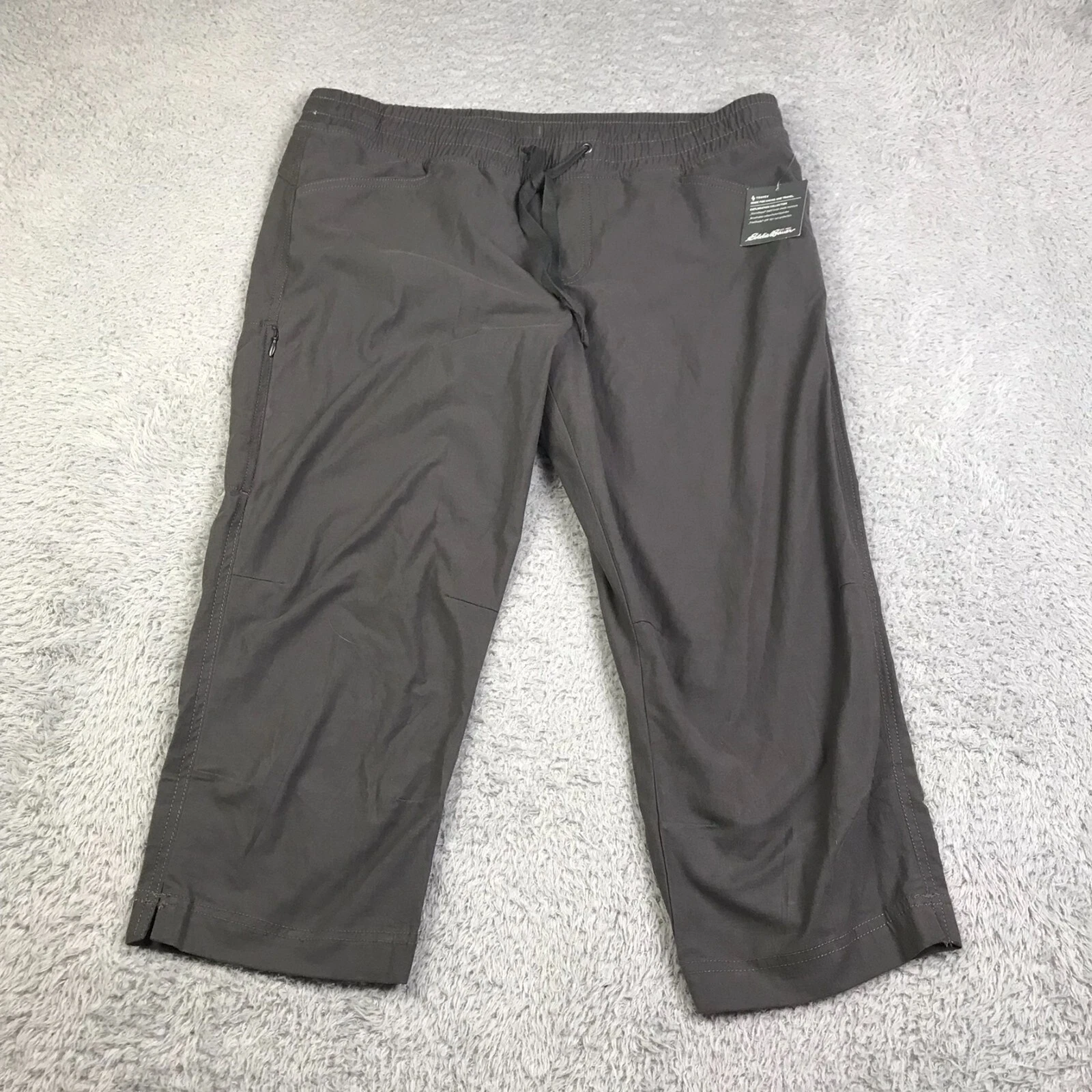 Eddie Bauer Travex Exploration Capri Pants Womens 12 Gray Cotton Drawstring NEW