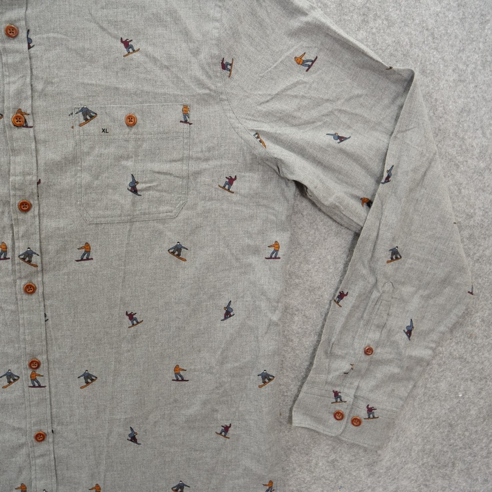 Express Shirt Mens Extra Large Gray Button Flannel Snowboard Print New