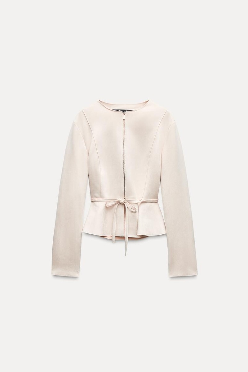 安心★関税込み★ZARA★FAUX SUEDE EFFECT PEPLUM JACKET Zara Womens Blazer Jacket Size M Cream Faux Suede Peplum