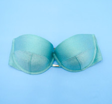 Victorias Secret 34D Blue Underwired Bandeau Cutout Bikini Top Strapless Glitter
