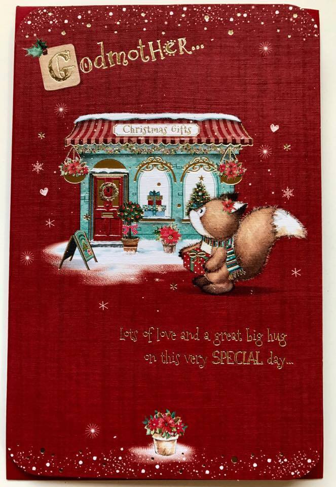 Cute Fox Tales Quality Gold Foil Christmas Greeting Card - Godmother