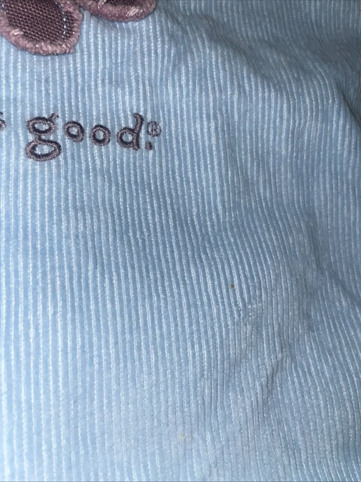 Vtg Life is Good Corduroy Backpack Cinch Bag Purse Blue Purple /Yellow Flower - Image 4 of 4