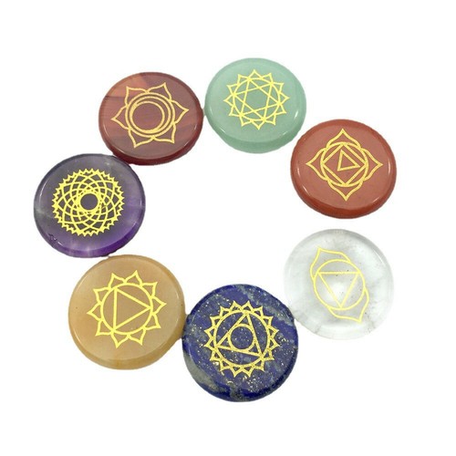 Juego de 7 Chakras Piedra Palma Cristal Reiki Sanación Meditación con Bolsa de Terciopelo Negro - Imagen 5 de 9
