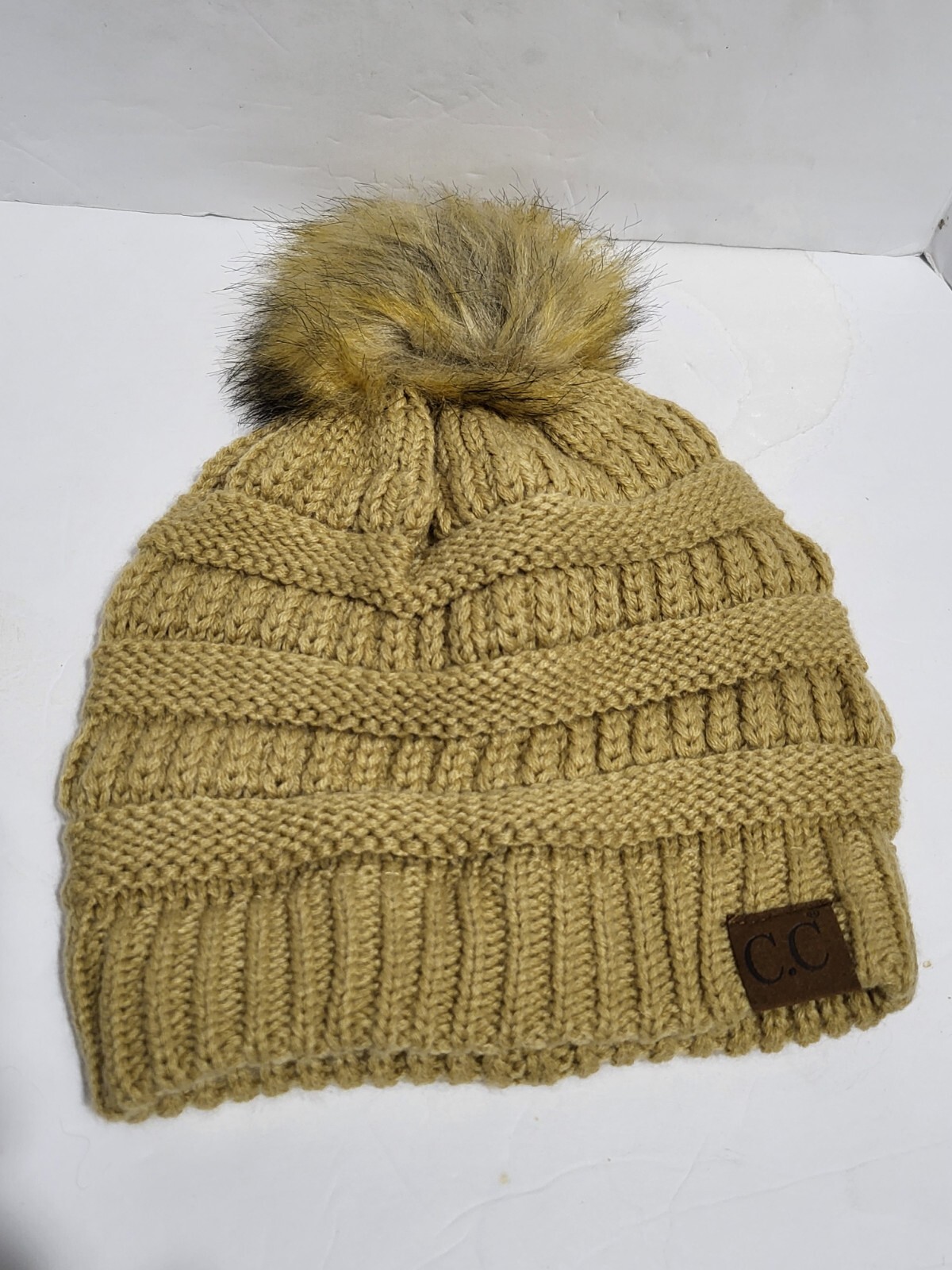Exclusive Soft Stretch Cable Knit Beanie with Faux Fur Pom Pom-image