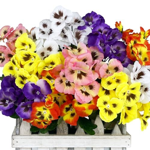 10 Bundles Artificial Pansy Flowers UV Resistant Plastic Plants for