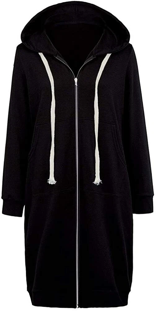 Women s Casual Zip up Hoodies Long Tunic Sweatshirts Jackets