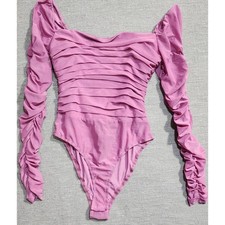 Princess Polly Ruched Mesh Long Sleeve Bodysuit Mauve Pink Size 6