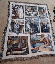 Vintage Cat Lovers Tapestry Throw Blanket &ndash; Excellent Condition!