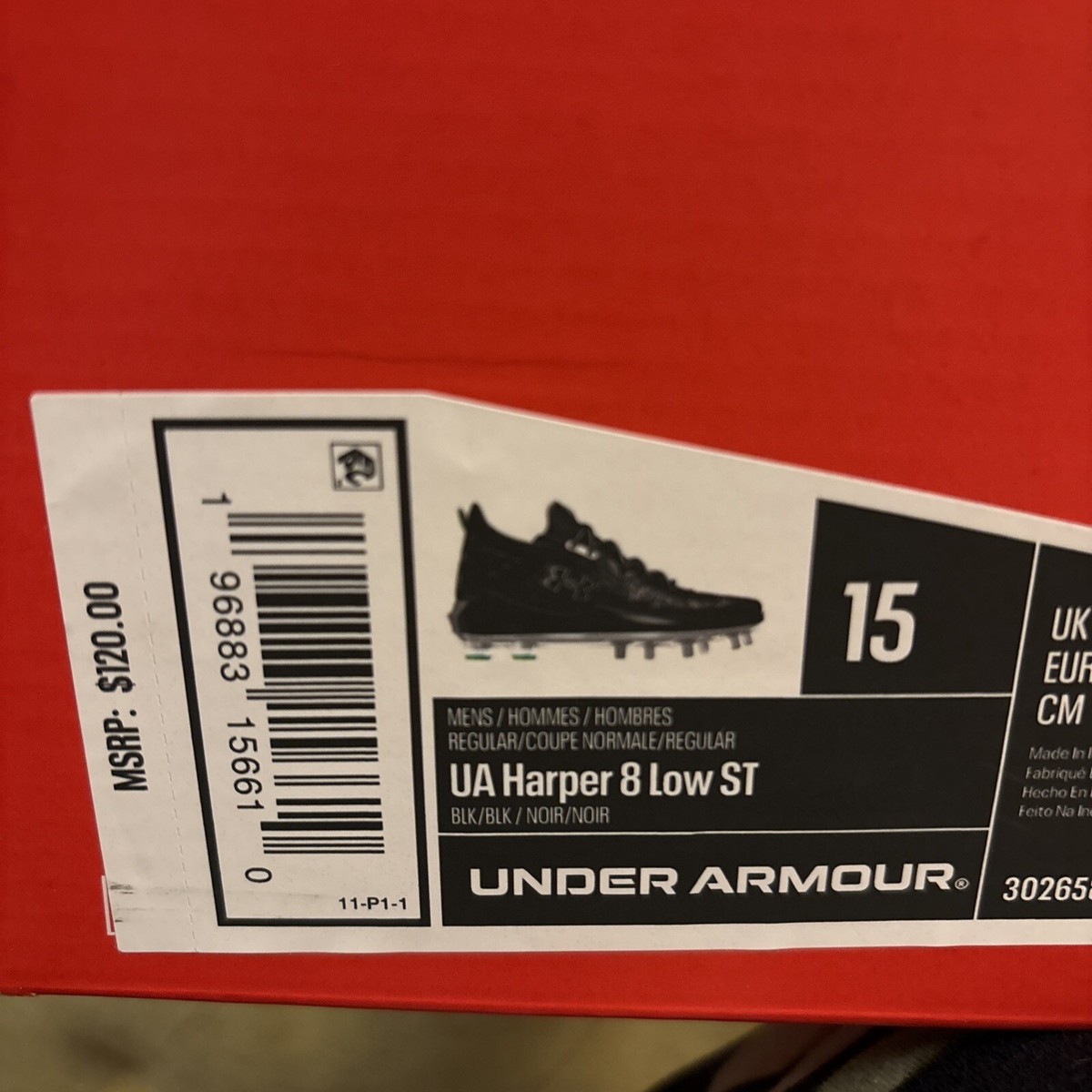 Under Armour Size 15 Metal TPU Baseball Cleats Harper 8 Low ST Mens Black UA NEW Under Armour Harper 8 TPU Jr. Baseball Cleat - Boys main image 3