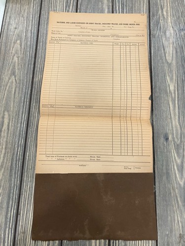 Vintage Railroad Work Order Form Pad With Material & Labor Tracking Fields