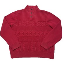 Chaps Red Brown Button Chunky Cable Knit Sweater Size XL Hipster Grandpa 90s Y2K