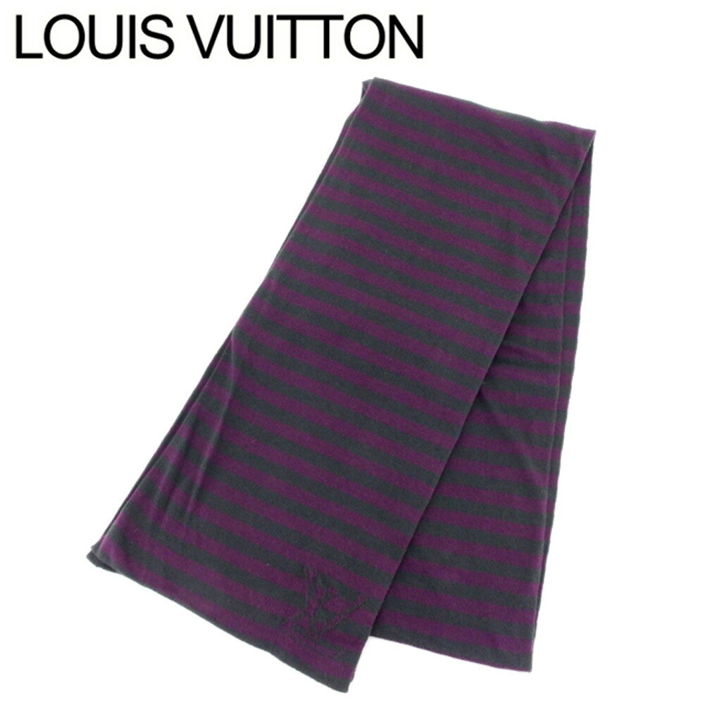 Louis Vuitton Purple Grey Wool Cotton Scarf 85in Pre-Owned Luxury