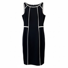 WHBM Black Sleeveless Sheath Pencil Dress White Piping Size 0 Career Retro 60s