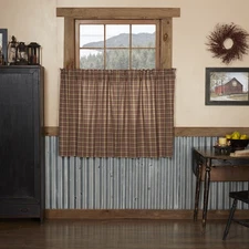 Rustic 36"x36" Tier Pair Tan Rod Pocket Plaid Kitchen Window Curtains VHC Brands