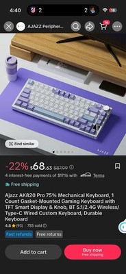 AJAZZ AK820 Pro 75% Mechanical Gaming Keyboard Wireless Knob White Purple Blue