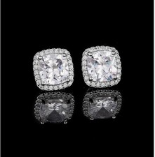 Real 925 Sterling Silver Simulated Men's/Women's Moissanite Square Stud Earrings