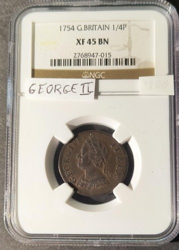 GREAT BRITAIN GEORGE II 1754 Copper Farthing NGC XF45