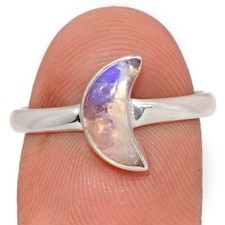 Moon - Natural Rainbow Moonstone - India 925 Silver Ring Jewelry s.7.5 CR75219
