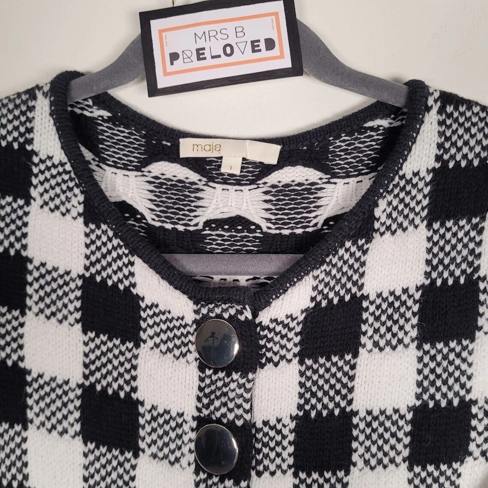 Vestido Maje Negro Blanco Pequeño UK 8 EU 36 Tejido Cuadros Mod Manga Corta 3/4 Preciado Foto 2 de 4