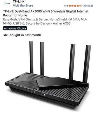 TP-Link Archer AX55 AX3000 Wireless Dual Band Gigabit Router