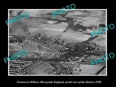 OLD LARGE HISTORIC PHOTO NEWTON LE WILLOWS ENGLAND DISTRICT AERIAL VIEW c1950