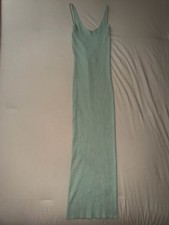 ZARA Ribbed Knit Mint Green Open Back Maxi Dress Size S