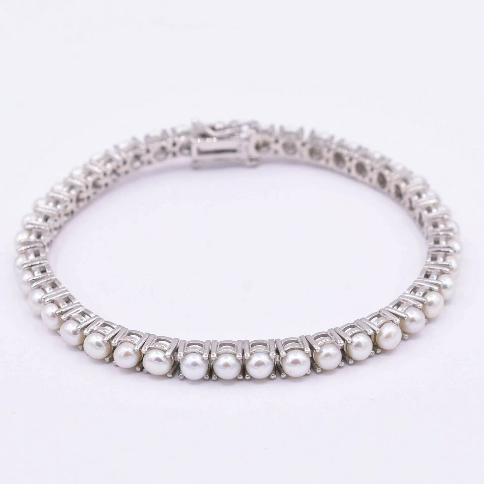 Pulsera de tenis de perlas de 4.3mm Real 925 Plata esterlina 925 7"