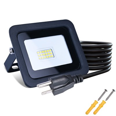 MIWAT 20W LED Flood Light with Plug, IP68 Waterproof Outdoor Security Light f...