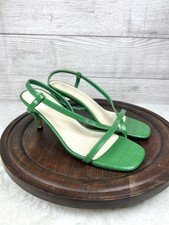 H Halston Croc Embossed Green Square Toe Strappy Heels Sandals Shoes 6 Leather