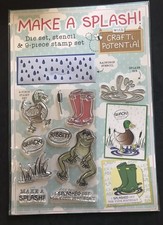 Frog ribbit duck wellies reed grasses Make a Splash clear stamp die rain stencil