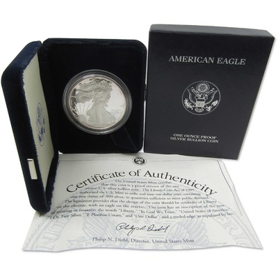 #ad #ad 1999 P American Silver Eagle Choice Proof Bullion $1 Coin OGP COA $114.99