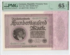 Germany 100000 Mark 1923 P-83a PMG 65 EPQ