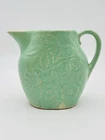 Vintage McCoy?  Pottery Aqua Green Embossed Pitcher Flowers and Leaves