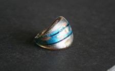 Murano-style art glass dome cocktail ring, size 7, turquois and metallic silver