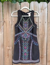 Flying Tomato Black Geometric Tribal Embroidered Tunic Shift Dress Size S Boho