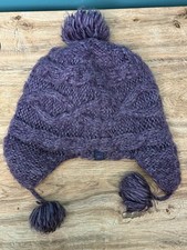 REI Purple Cable Knit Fleece Lined Tassels Ear Flap Winter Hat Girls 7-14 FUZZY