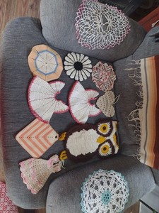 Fun Lot Of 11 Vintage Handmade Doilies, Trivets, Potholders