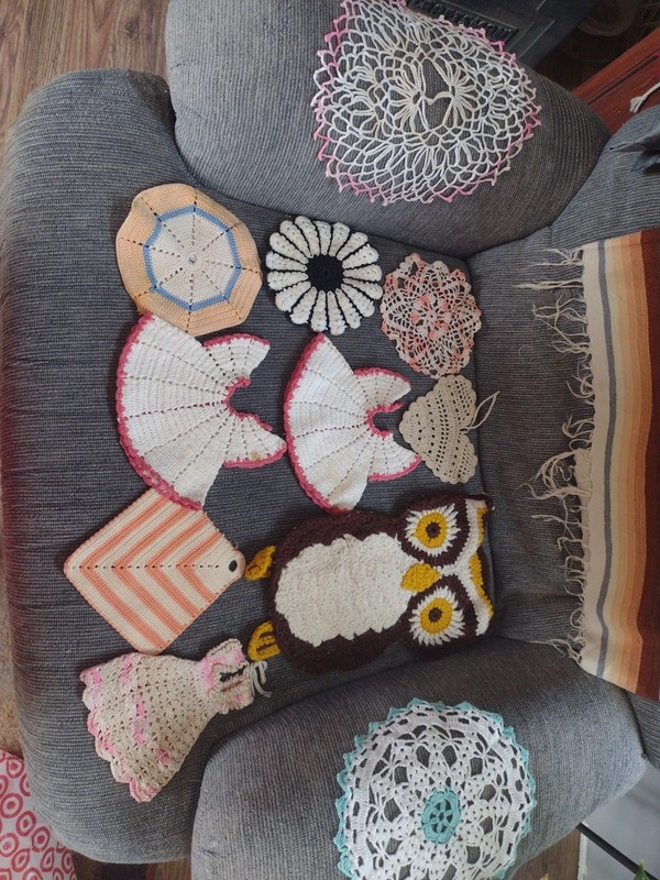 Fun Lot Of 11 Vintage Handmade Doilies, Trivets, Potholders