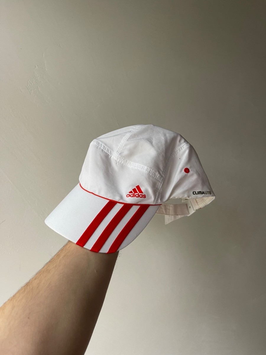 Adidas Hat Women's Climalite White Red 3-Stripes Adjustable
